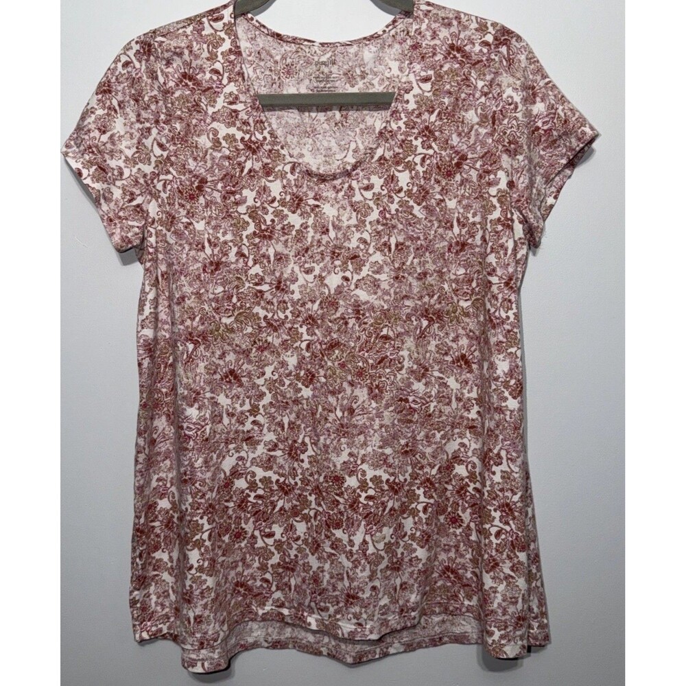 Pure Jill J Jill Womens Side Slit Elliptical Tee Size PS Red Cream Floral Cotton